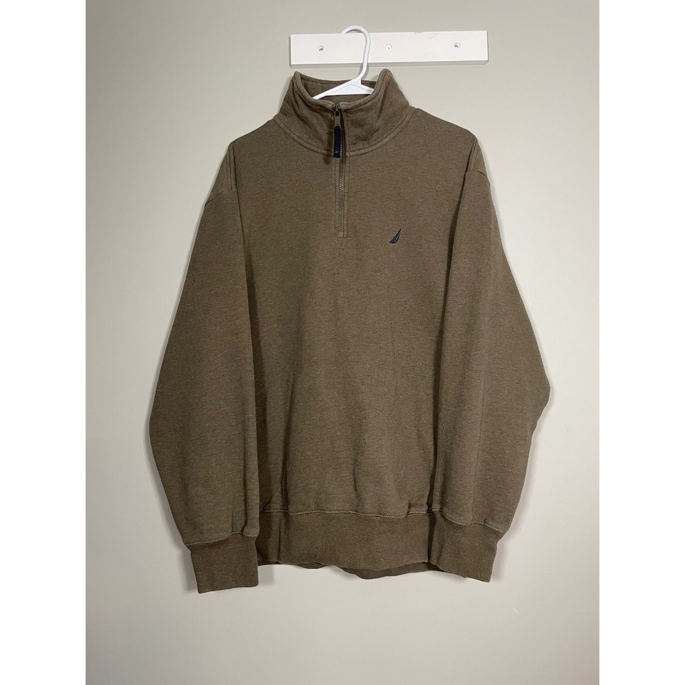 Nautica Quarter-Zip Sweatshirt Mens XL Brown Excellent Fleece Lined Pullover